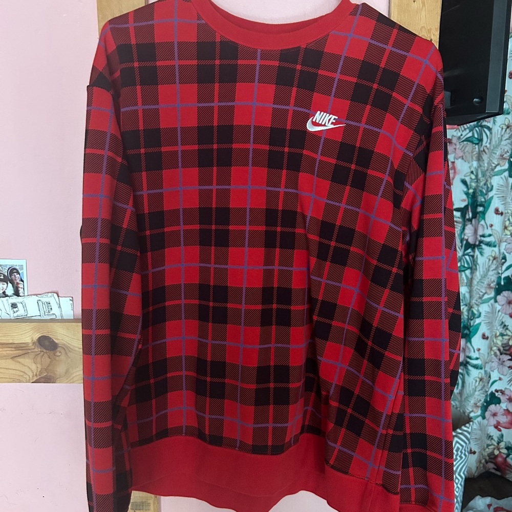 Nike Red and Black Checkered Top